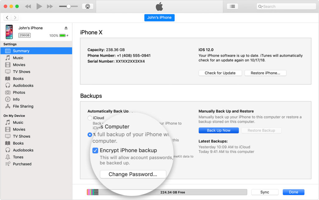 iphone backup password